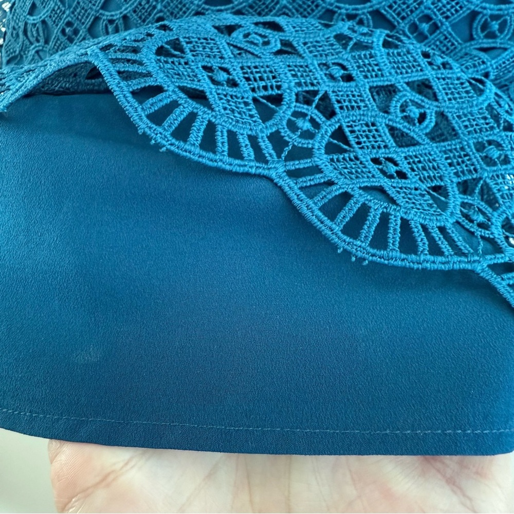 SANDRO BARTSIE TEAL LACE SHEER LONG SLEEVE MIDI DRESS - Picture 9 of 17